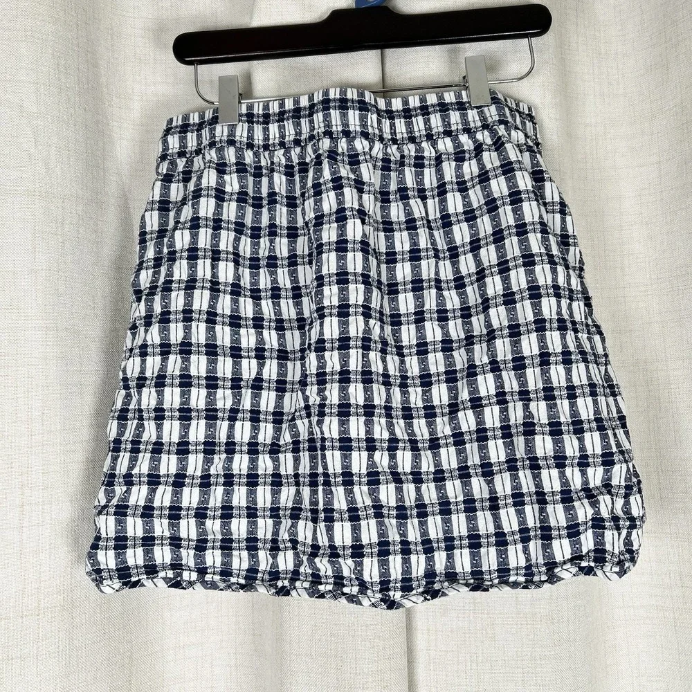 Madewell Curved Hem Navy Blue‎ White Plaid 100% Cotton Mini Skirt Medium Preppy